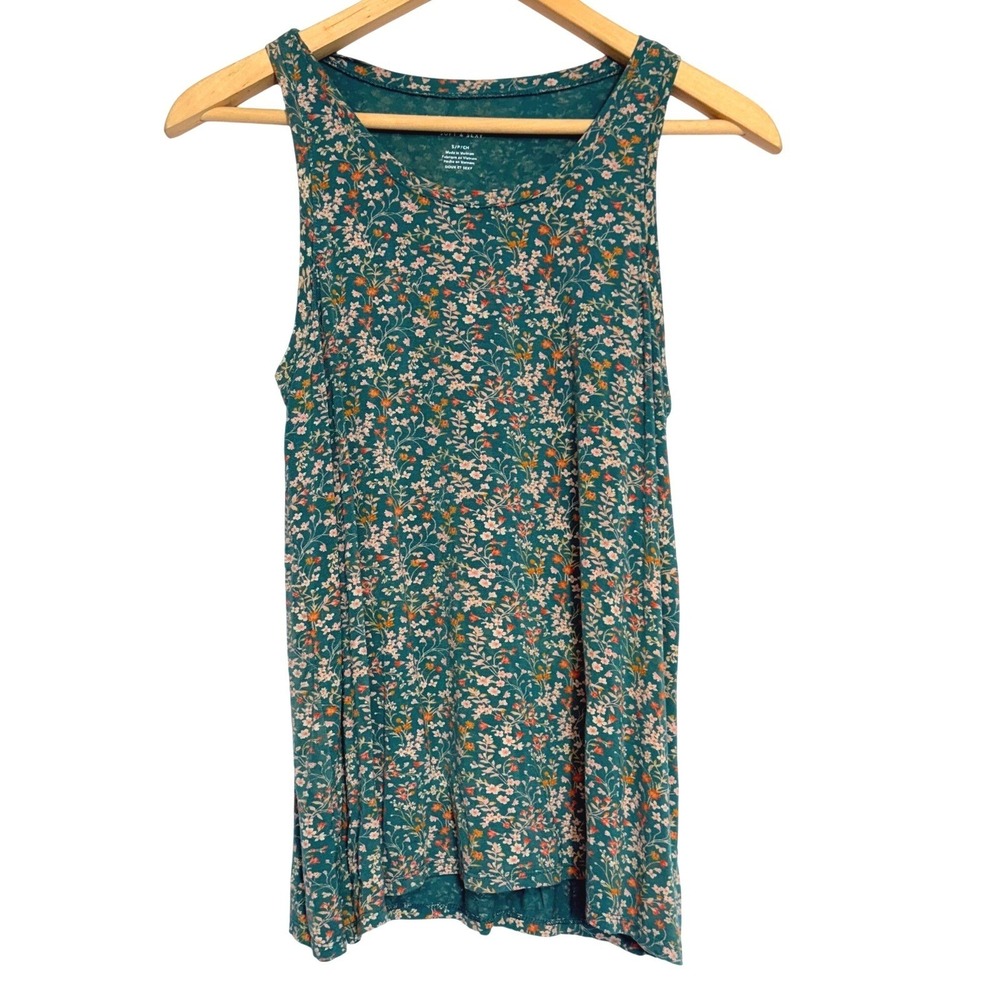 American Eagle Tank Top Womens S Teal Green Floral Soft & Sexy Sleeveless Top